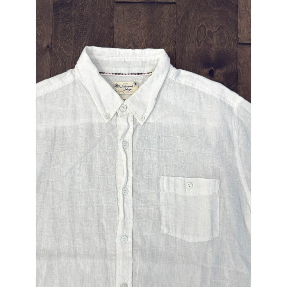 Weatherproof Vintage Men White Button Down Linen Blend Long Sleeve Shirt Size XL